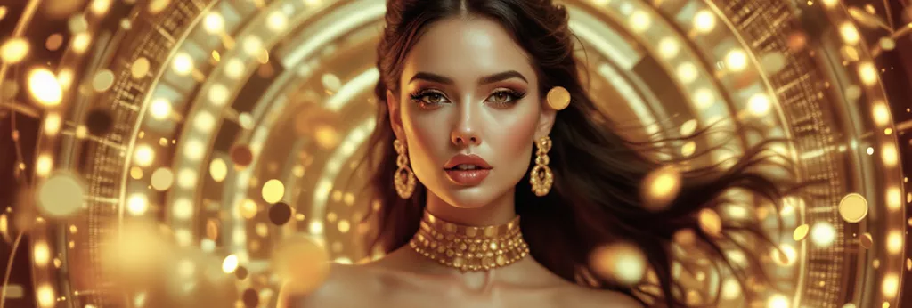 Elegant woman with golden lights representing luxury atmosphere at Sol Casino