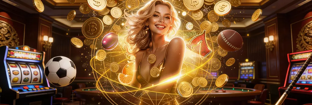 Lucky woman surrounded by golden lights at Sol Casino